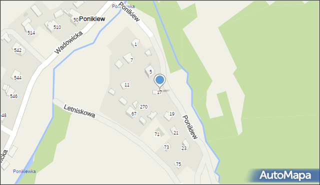 Ponikiew, Letniskowa, 17, mapa Ponikiew