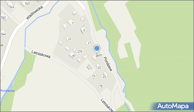 Ponikiew, Letniskowa, 19, mapa Ponikiew