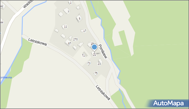 Ponikiew, Letniskowa, 21, mapa Ponikiew