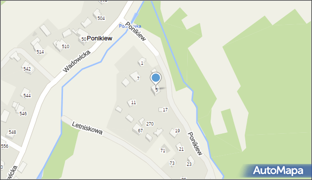 Ponikiew, Letniskowa, 5, mapa Ponikiew