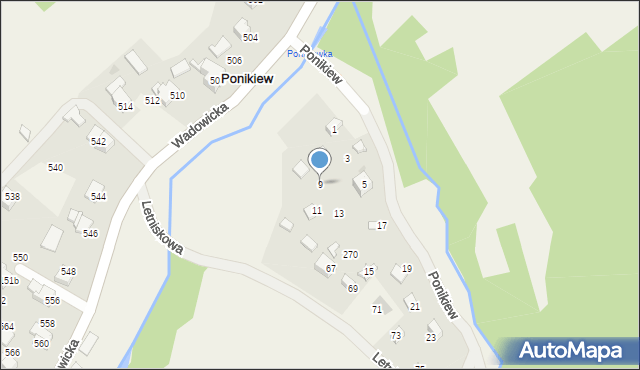 Ponikiew, Letniskowa, 9, mapa Ponikiew