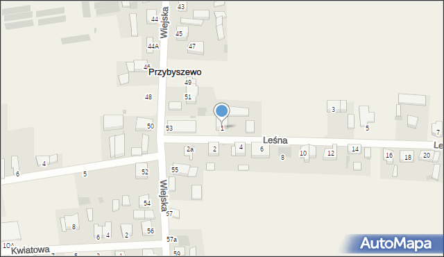 Przybyszewo, Leśna, 1, mapa Przybyszewo