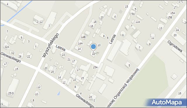 Radzymin, Letnia, 12, mapa Radzymin