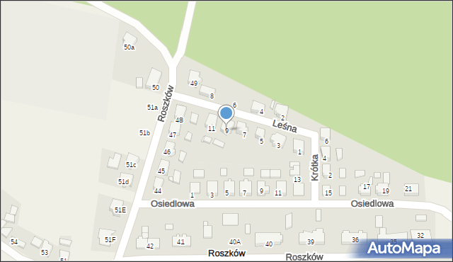 Roszków, Leśna, 9, mapa Roszków