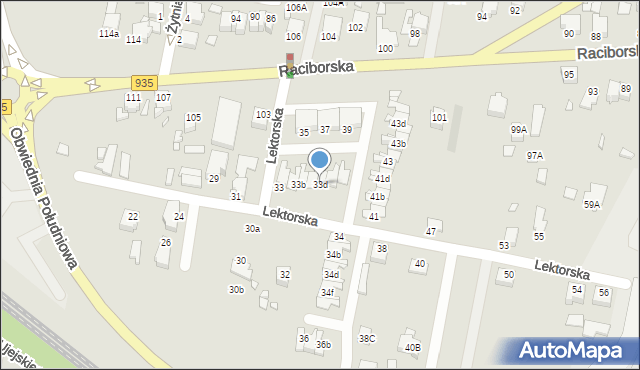 Rybnik, Lektorska, 33d, mapa Rybnika