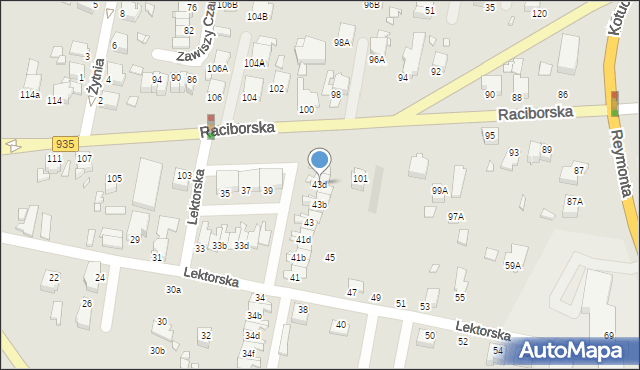 Rybnik, Lektorska, 43d, mapa Rybnika