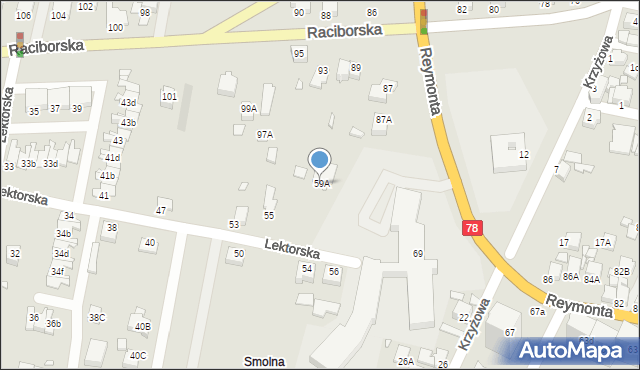 Rybnik, Lektorska, 59A, mapa Rybnika