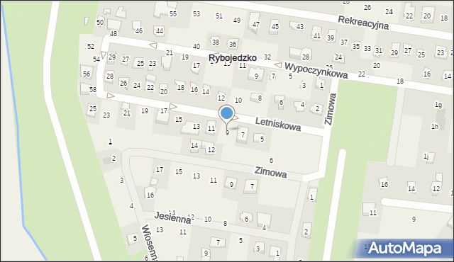 Rybojedzko, Letniskowa, 9, mapa Rybojedzko