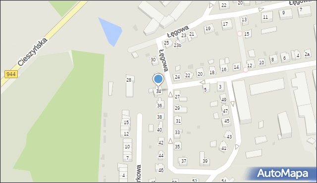 Skoczów, Łęgowa, 34, mapa Skoczów