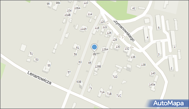 Sosnowiec, Lenartowicza Teofila Aleksandra, 69, mapa Sosnowca