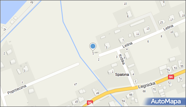 Spalona, Leśna, 1, mapa Spalona