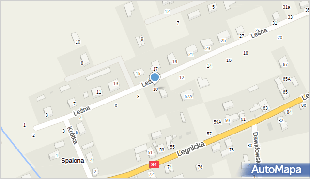 Spalona, Leśna, 10, mapa Spalona
