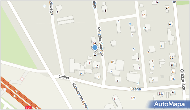 Sulechów, Leśna, 12, mapa Sulechów