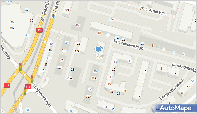 Szczecin, Lewandowskiego Stefana, 20A, mapa Szczecina