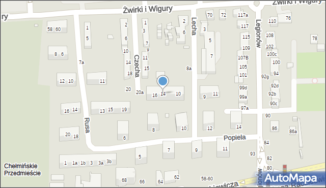 Toruń, Lecha, 14, mapa Torunia
