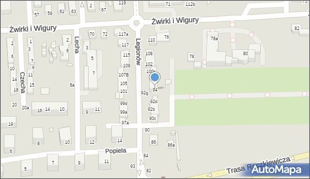 Toruń, Legionów, 94, mapa Torunia