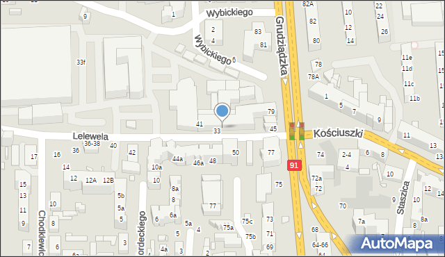 Toruń, Lelewela Joachima, 43, mapa Torunia