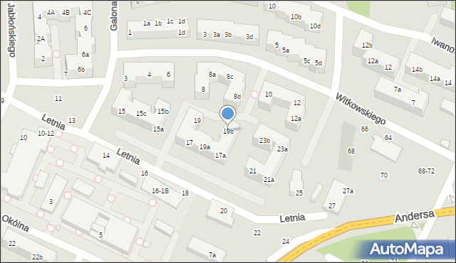 Toruń, Letnia, 19b, mapa Torunia