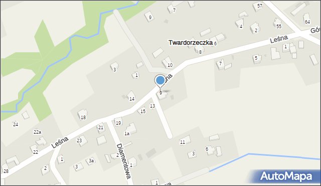 Twardorzeczka, Leśna, 9, mapa Twardorzeczka