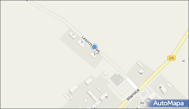 Warnice, Leszczynowa, 3, mapa Warnice