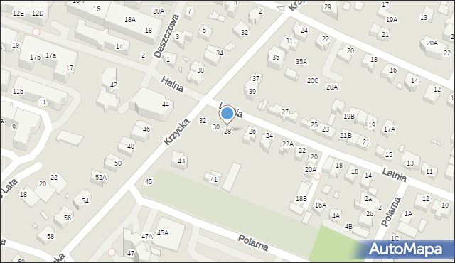 Wrocław, Letnia, 28, mapa Wrocławia