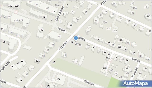 Wrocław, Letnia, 30, mapa Wrocławia