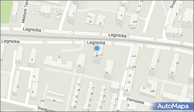 Wrocław, Legnicka, 28, mapa Wrocławia