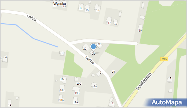 Wysoka, Leśna, 21, mapa Wysoka