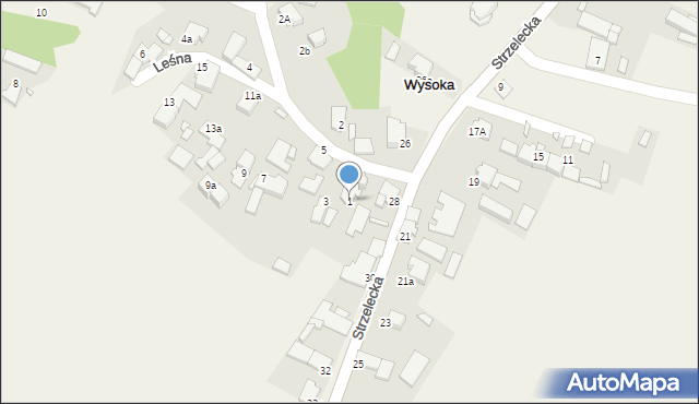 Wysoka, Leśna, 1, mapa Wysoka