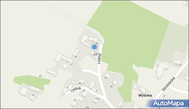 Wysoka, Leśna, 14a, mapa Wysoka