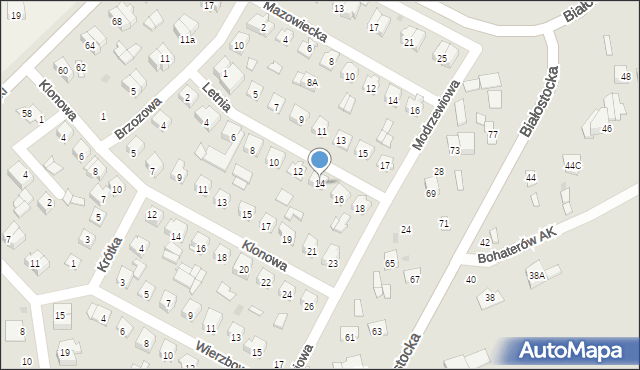 Wyszków, Letnia, 14, mapa Wyszków