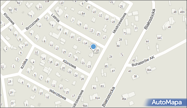 Wyszków, Letnia, 18A, mapa Wyszków