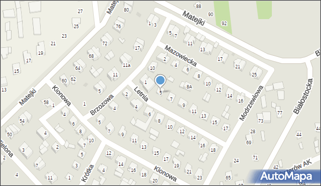 Wyszków, Letnia, 5, mapa Wyszków