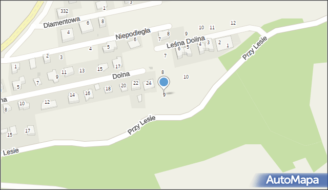 Zerwana, Leśna Dolina, 9, mapa Zerwana