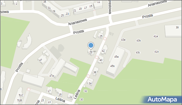 Zielona Góra, Leśna, 23, mapa Zielona Góra