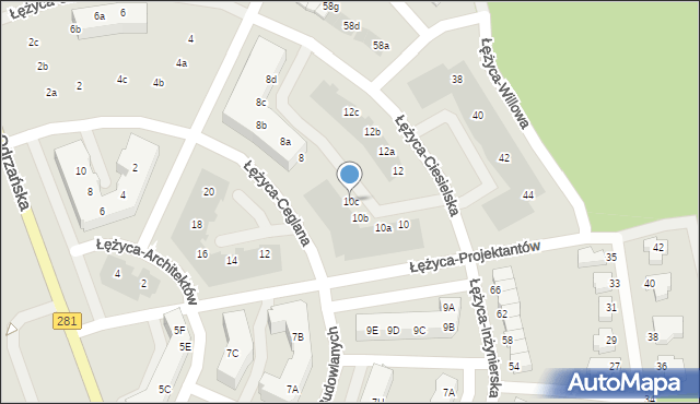 Zielona Góra, Łężyca-Ciesielska, 10c, mapa Zielona Góra