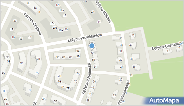 Zielona Góra, Łężyca-Inżynierska, 62, mapa Zielona Góra