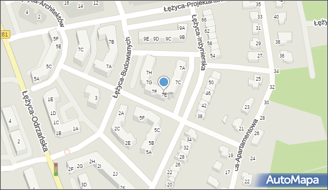 Zielona Góra, Łężyca-Inżynierska, 7E, mapa Zielona Góra