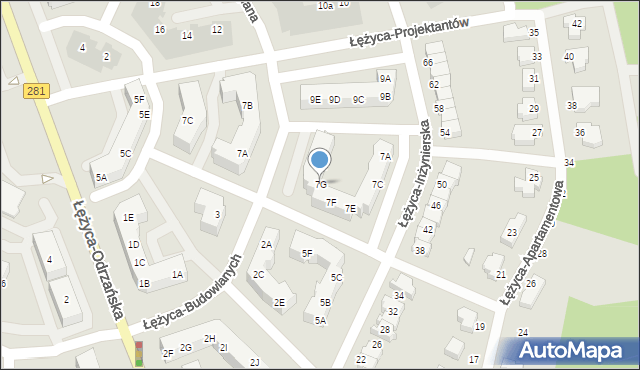 Zielona Góra, Łężyca-Inżynierska, 7G, mapa Zielona Góra