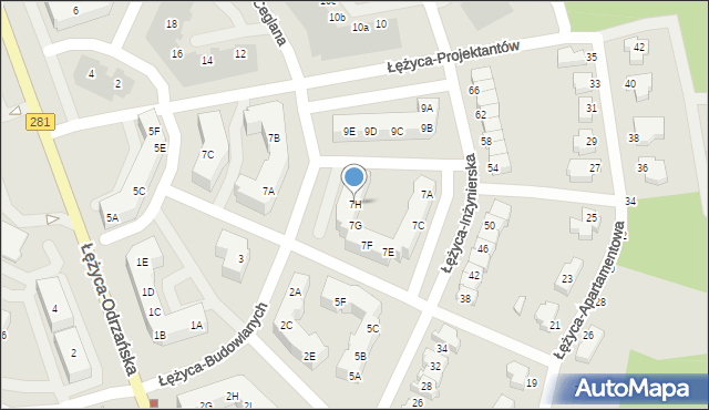 Zielona Góra, Łężyca-Inżynierska, 7H, mapa Zielona Góra