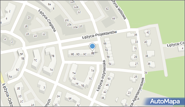 Zielona Góra, Łężyca-Inżynierska, 9B, mapa Zielona Góra