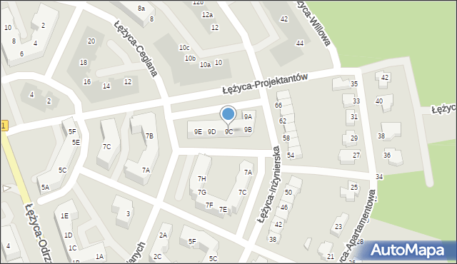 Zielona Góra, Łężyca-Inżynierska, 9C, mapa Zielona Góra