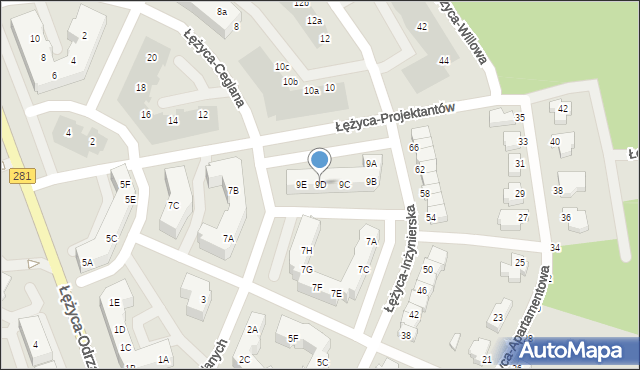 Zielona Góra, Łężyca-Inżynierska, 9D, mapa Zielona Góra
