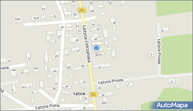 Zielona Góra, Łężyca-Odrzańska, 34, mapa Zielona Góra