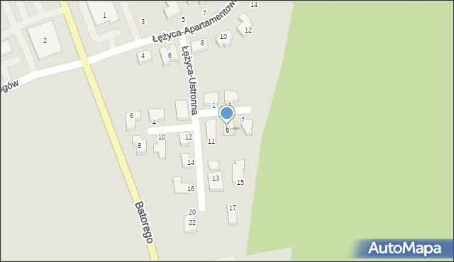 Zielona Góra, Łężyca-Ustronna, 9, mapa Zielona Góra