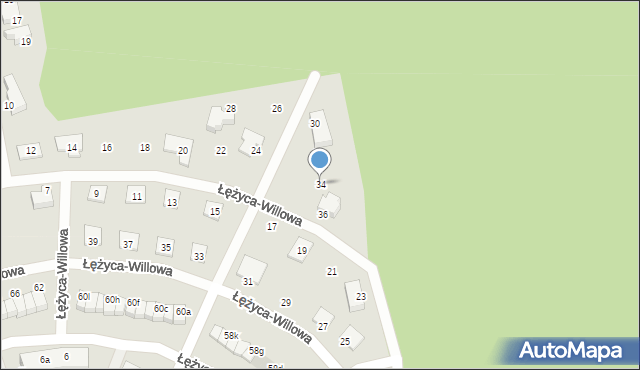 Zielona Góra, Łężyca-Willowa, 34, mapa Zielona Góra