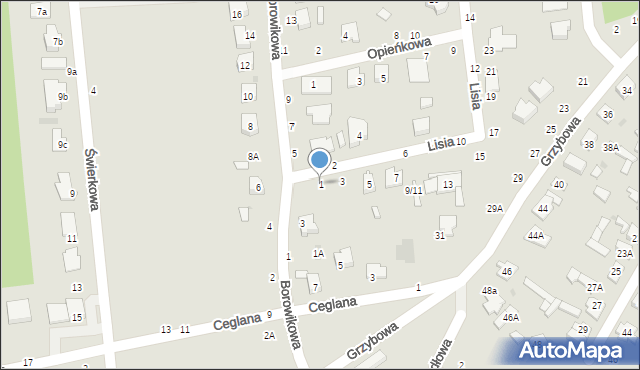 Biała Podlaska, Lisia, 1, mapa Białej Podlaskiej