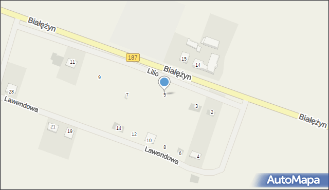 Białężyn, Liliowa, 5, mapa Białężyn