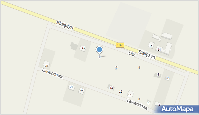 Białężyn, Liliowa, 9, mapa Białężyn