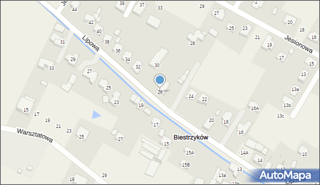Biestrzyków, Lipowa, 26, mapa Biestrzyków